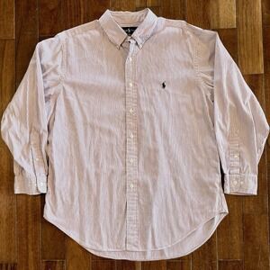Polo Ralph Lauren Shirt Men XL 17-34/35 Red Striped Oxford Cotton Classic Fit